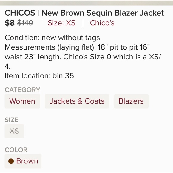 Chico’s Chocolate Sequin Blazer - Picture 4 of 4